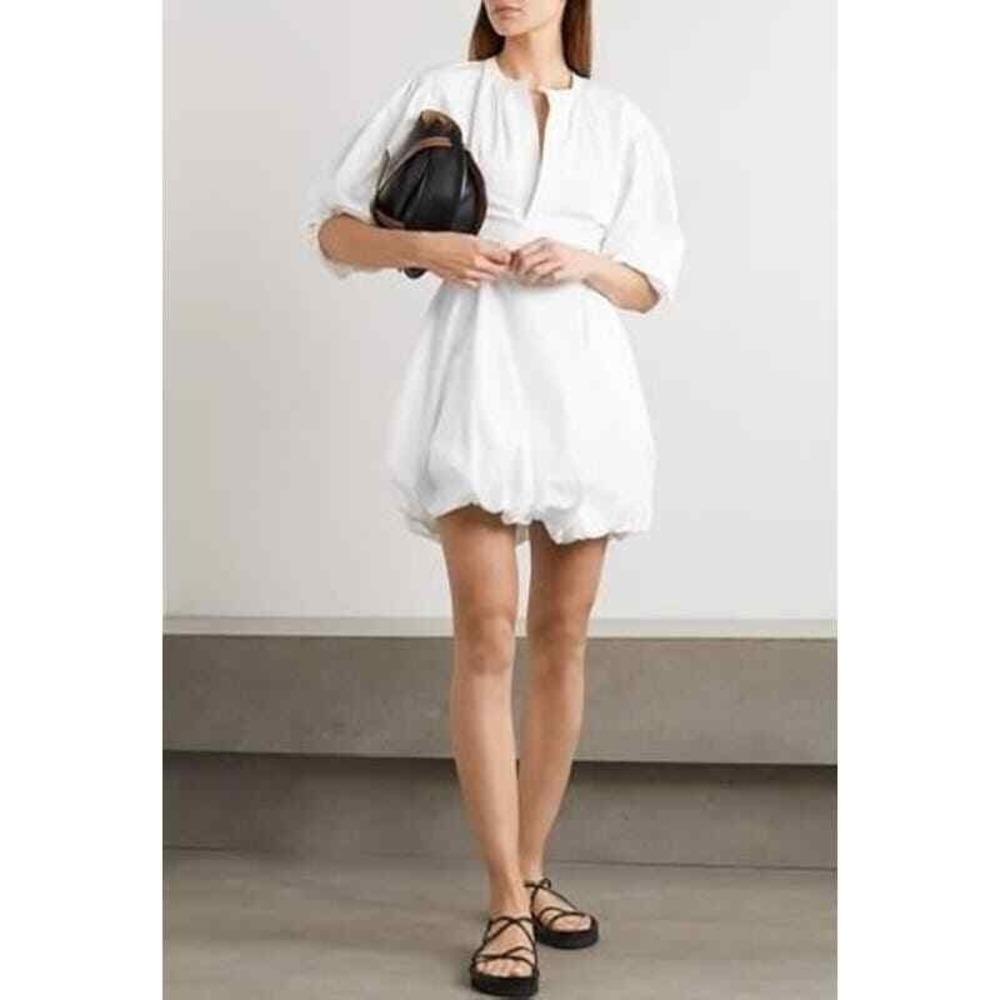 BASSIKE Cotton Poplin Bubble Mini Dress Small White Balloon Puff Sleeve V-Neck